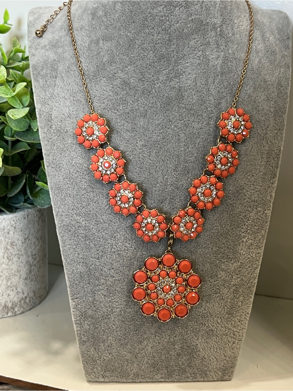 Boho Gold-Tone Coral Floral Statement Necklace - Picture 2 of 2